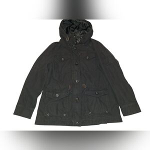 Levi's Y2K Hooded Cotton Utility Military Style Jacket Black Size L Women's